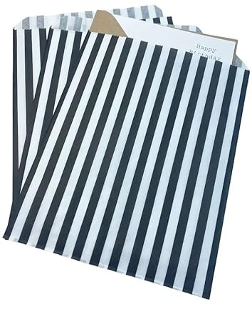 Bag It Plastics Candy Stripe Paper Sweet Bags | Black | 7 x 9 / 175x225mm | Pack of 200 | Multipurpose Use for Sweets, Popcorn, Wedding Favours, Pick and Mix & Cookies!