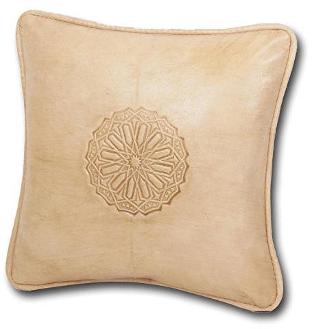 ALMADIH Lederkissen L mit Füllung weiß 35x35 cm 100% traditionelle Handarbeit echtes Leder - Sofakissen Zierkissen orientalische Lounge Dekokissen Rückenkissen naturfarben Vintage (Kissen L Creme)