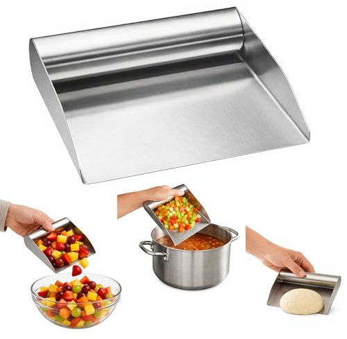 HIC Kitchen Food Scoop, 18/8 Stainless Steel, Wide Mouth, For Transferring Chopped Ingredients And Scraping Pastry Dough, 6-Inch