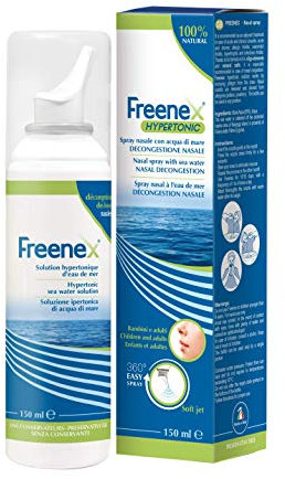 FREENEX Spray Nasal Agua de Mar Hipertónica, Contra Congestión y Nariz Tapada. Ideal en Resfriado, Rinitis Alérgica, Sinusitis y Rinosinusitis. Limpieza Natural y Alivio Inmediato. 150 ml