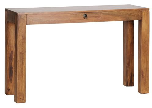 FineBuy Konsolentisch Massivholz Konsole mit 1 Schublade Schreibtisch 120 x 40 cm Landhaus Sideboard Farbe wählbar Braun