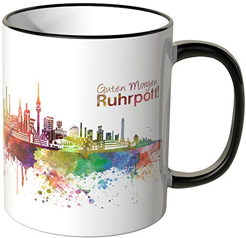 WANDKINGS® Tasse, Schriftzug Guten Morgen Ruhrpott! mit Skyline - SCHWARZ