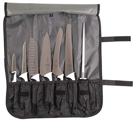 Mercer Culinary Millennia 8-Piece Knife Roll Set, White Handles