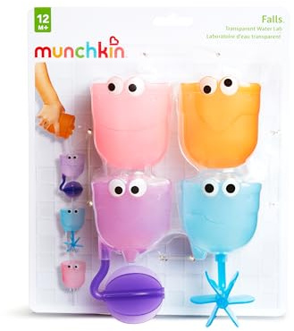 Munchkin Falls Bath Toy with Suction Cups|Multi-Colored Waterfall Bath Playset | Includes 3 Interactive Toys & 1 Pouring Cup | Fun Waterway for Tub Time