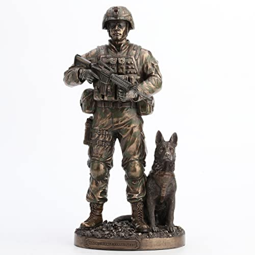 US Army Soldier and Dog Statue Honor, Courage, Commitment Figurine