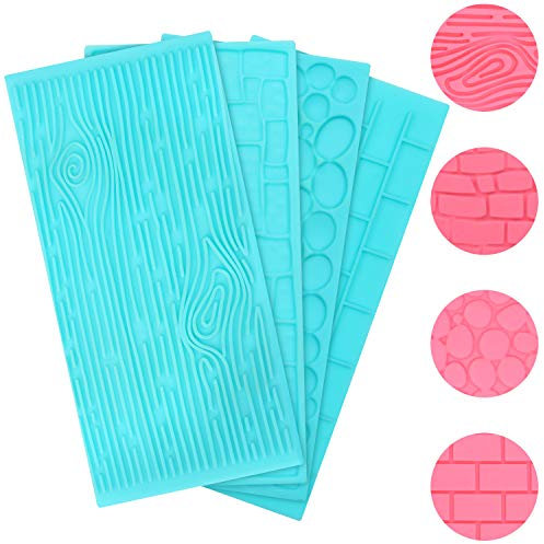 Kurtzy 4pz Set Stampi in Silicone per Dolci in Plastica per Goffratura - Stampi per Dolci Stile Mattoni, Legno e Ciottoli - Stampi per Dolci in Silicone in Rilievo per Decorazioni 3D di Dolci e Torte