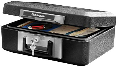 SentrySafe Fireproof Safe Box with Key Lock, Chest Safe with Carrying Handle to Secure Valuables and Jewelry, 0.25 Cubic Feet, 6.3 x 15.3 x 12.1 Inches, 1160