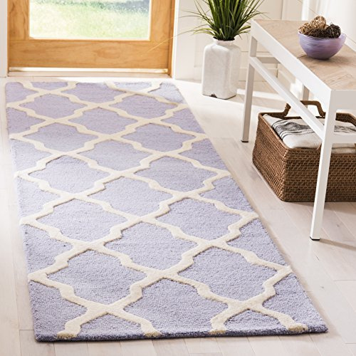 Safavieh Trellis Indoor Hand Tufted Runner Area Rug, Cambridge Collection, CAM121, in Lavender / Ivory, 76 X 244 cm for Living Room, Bedroom or Any Indoor Space