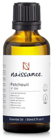 Naissance Patchouli Essential Oil (nr 106) 50ml - Pure, Natural, Cruelty-Free, Vegan och Outspädd - för användning i aromaterapi, massage mix och diffusorer