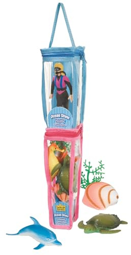 Wild Republic Female Action Figure Diver Tube, Ocean Toys, Under The Sea Party Favors, Zip Closure Packaging, 7-Pieces