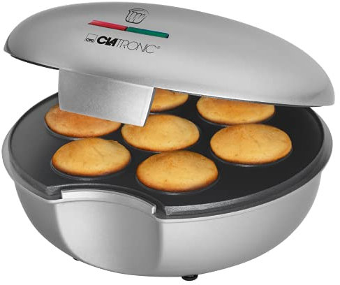 Clatronic MM 3496 - Máquina de hacer magdalenas muffins cupcakes, placa antiadherente, 900 W, color plateado