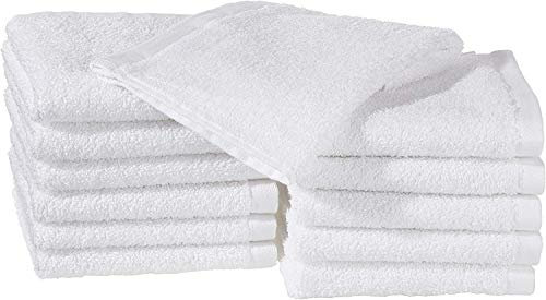 Amazon Basics Gesichtshandtücher für Badezimmer, 100 % Baumwolle, besonders saugfähiger Waschlappen, schnelltrocknend, Handtücher für Beautysalon, 30 x 30 cm, 12er-Pack, Weiß