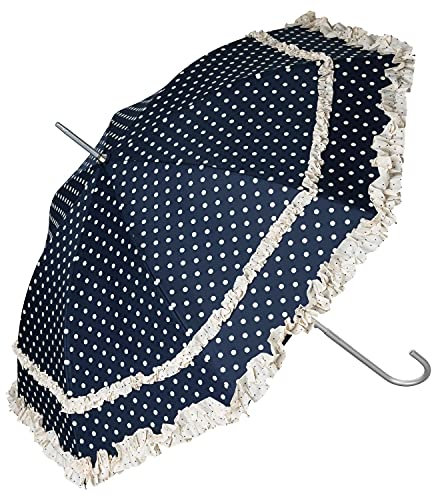 VON LILIENFELD Regenschirm Sonnenschirm Brautschirm Hochzeitsschirm Kostüm Tracht Auf-Automatik Mary Polkadots blau