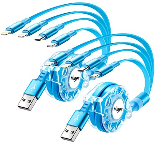 Multi Charging Cable 4A,Retractable Charger Cable [2Pack 4Ft] Multi Charging Cord 4 in 1 Fast Charger Cord with Lightning/Type C/Micro USB Port for Cell Phones,iPhone,iPad,Samsung Galaxy,PS,Tablets