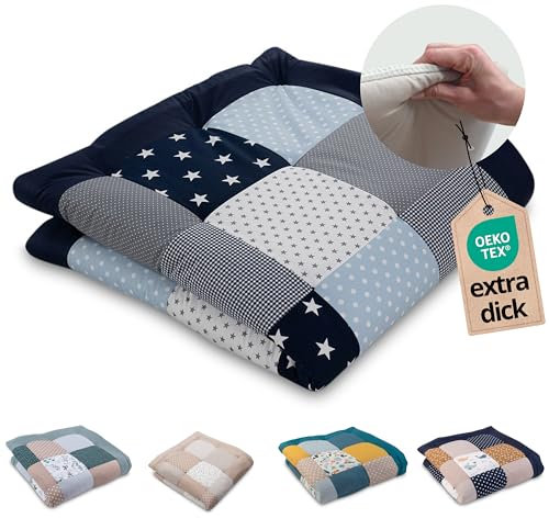 ULLENBOOM Krabbeldecke für Baby 120x120 cm, 100% OEKO-TEX Materialien, Made in EU, Dick & weich gepolstert, Blau Hellblau Grau - ideal als Babydecke & Spieldecke Baby