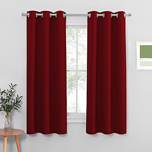 PONY DANCE Thermal Blackout Curtains - 42 x 63 Inch Eyelet Christmas Curtains Modern Style for Home Decoration Sun Blocking Drapes for Short Window, Red, 2 Panels