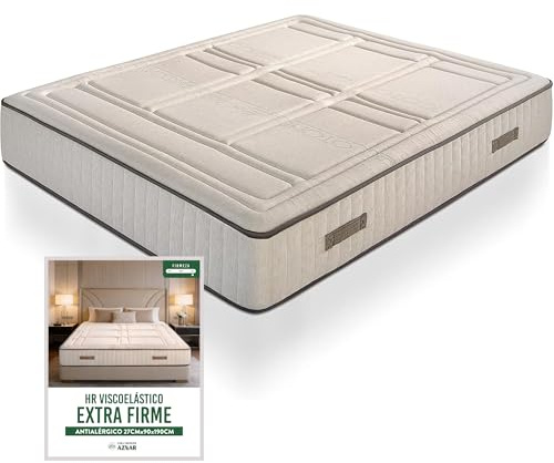Aznar Colchón HR Viscoelástico Extra Firme Altura 27 Cm Transpirable Tejido Stretch Acolchado Ergonómico Antialérgico Antibacterias Adaptación Corporal Independencia De Lechos Algodón (90x190cm)