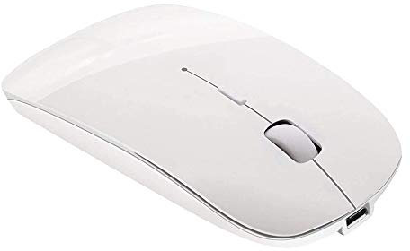 Tsmine Bluetooth Wireless Mouse - Slim Rechargeable, Noiseless Click & 3 Adjustable DPI Levels for Laptop, Tablet, iMac, MacBook Air - White