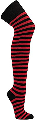Rodnik Wear® Mujer overknees a rayas Medias ringelstrümpfe Carnaval Cosplay los años ochenta rojo y negro Talla única