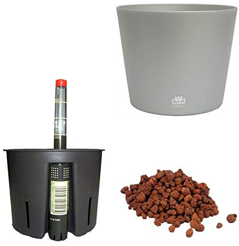 happy nature Set 4 teilig Hydro Set Blumentopf Flori Ø 16 Silber Kulturtopf Wasserstandsanzeiger Blähton