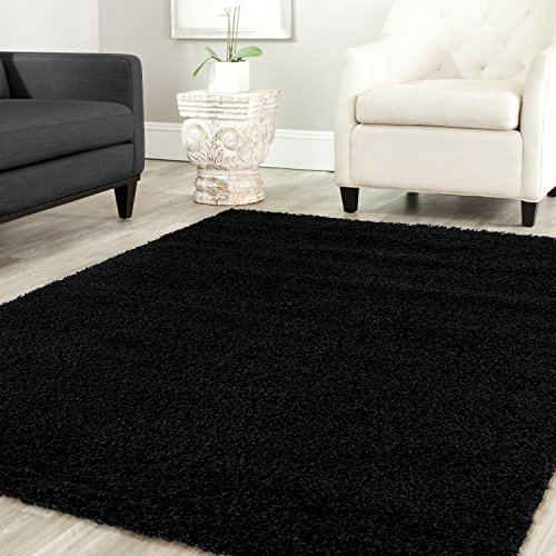 Shaggy Teppich Farbe Hochflor Langflor Teppiche Modern Uni Farben, Farbe:Schwarz, Maße:150 cm Quadrat