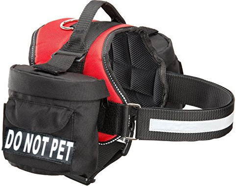 Doggie Stylz Do Not Pet Dog Harness Vest with Removable Saddle Bags and Reflective Patches. (Red Fits Girth 19-25 inches)