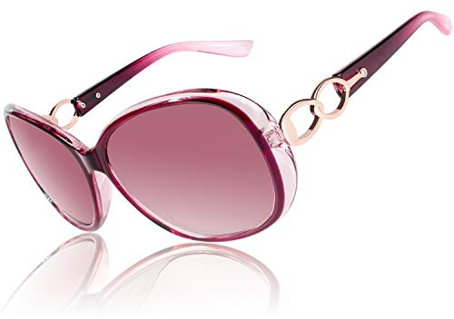 CGID Womens Ladies Sunglasses Polarised Retro Designer Sun Glasses Red Big Frame Oversized Shades UV Protection Goggles Rhinestones Red Gradient Lens