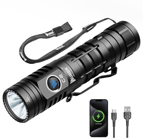 WUBEN C2 LED Taschenlampe USB Aufladbar, 2000 Lumen EDC Taktische Taschenlampen 6500K 4800mAh mit 7 Modi IP68 Wasserdicht Flashlight für Notfälle Camping Wandern