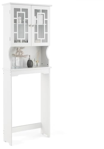 COSTWAY Mobile per Lavatrice, Organizzatore Bagno con 3 Mensole, Scaffale per Bagno con Mensola Interna Regolabile e 2 Ante, Salva Spazio (Bianco)