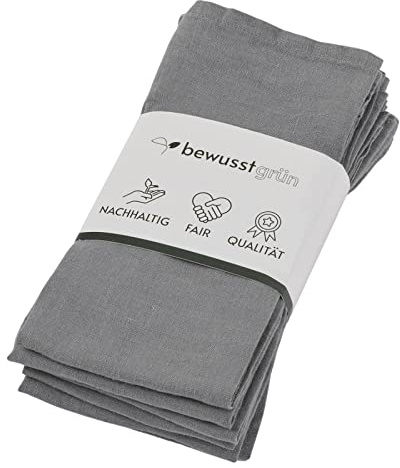 BewusstGrün 6 Faire & Nachhaltige Leinenservietten + Faltanleitungen I 100% Leinen I 45x45 cm Grau