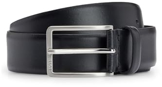 BOSS Hommes Erman-L Sz35 Ceinture en cuir italien avec boucle en métal argenté brossé
