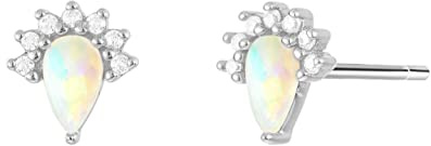 Brandlinger ® Ohrstecker Silber 925. Opal Ohrring Blüte. Schmuck Damen vergoldet mit 18 Karat (Silber und Gold) für Frauen und Mädchen. Größe Ohrstecker 7,5mm.