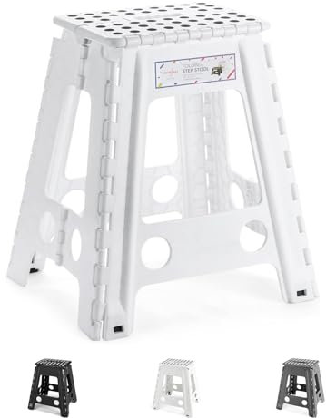 HOUSE DAY 43cm Tritthocker Klappbar - Weiß Faltbarer Hocker Tritthocker Tragbarer Klapphocker Faltbar Tritt Klappbar Falthocker Badhocker Klappstuhl Fußhocker bis 136kg für Erwachsenen