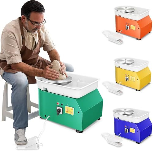 Kotsy Elektrische Töpferscheibe Maschine, 25cm 350W Formmaschine Ton Werkzeug mit Fußpedale Keramikformmaschine Tonformwerkzeug für Erwachsene,DIY,Töpferanfänger,Töpferstudio (Grün)