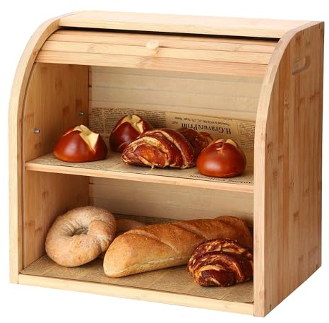 SG Traders Double Decker Bamboo Bread Bin 2-Layer Bread Box Eco-friendly Kitchen Storage Box with Lid for Freshness Natural, Organic, and Sustainable Food Storage Solution (Classic - Natural Wood)