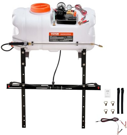 VEVOR Pulverizador para ATV UTV 60 L 12 V Bomba Pulverizador de Malezas para Jardín con Tanque de Agua, Rampa de Boquilla, Manguera de 6,1 m, Flujo de Bomba 7 L/min Presión Ajustable 0-72 PSI, Blanco