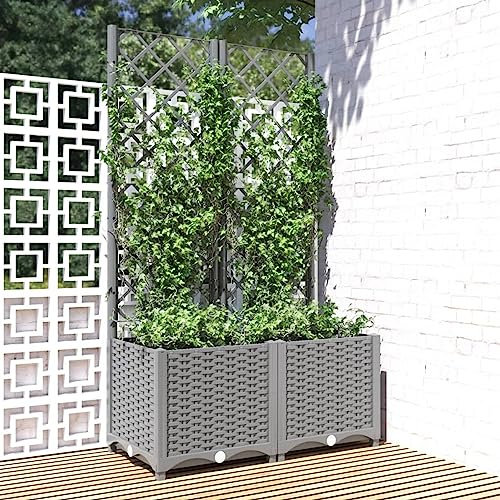 Vopese Garden Planter with Trellis Light Grey 80x40x136 cm PP, Garden Planters, Outdoor Plant Pot Flower Box for Patio, Terrace, Backyard and Lawn Garden Vegetable Herb Raised Bed Garden&Outdoor