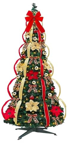 Eznaobo Weihnachtsbaum, 120/150 cm, künstlich, faltbar, mit LED-Licht und Band, Schleife, einfach zu montieren, künstlicher Weihnachtsbaum für Haus, Geschäft