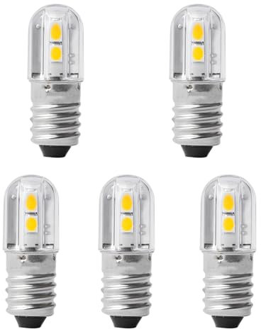 GutReise E10 LED Bombilla,5 PCS 240V Blanco Cálido Lámpara 1W 100LM 3000K, Miniatura Tornillo Bombillas de Repuesto (Blanco Cálido, 240V)