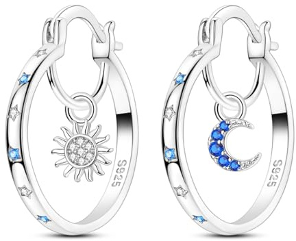 Parmuz 925 Sterling Silver Earrings Large Big Hoop Earrings Star Moon Butterfly Twisted Cubic Zirconia Thin Round Hoops for Women