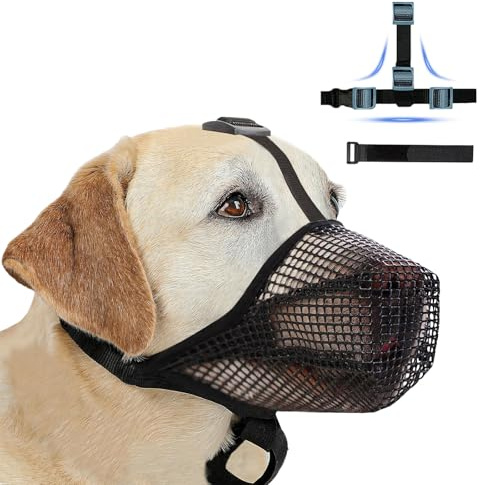 Museruola Traspirante Cani, Museruola per Cani Regolabile con Cinghie in Touch Fastener, Maschera L'addestramento Caccia Masticazione, Museruolas Morbida Taglia Piccola Media Grande