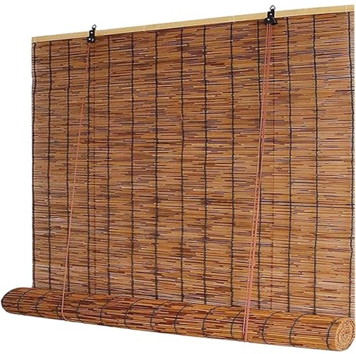 Roller Shades for Indoor/Outdoor Porch, Blackout Roll up Shades Bamboo Blinds for Windows Shades Cordless 34 36 38 40 42 48 50 52 UV Protection Privacy Window Blind for Indoor(34 x 64)