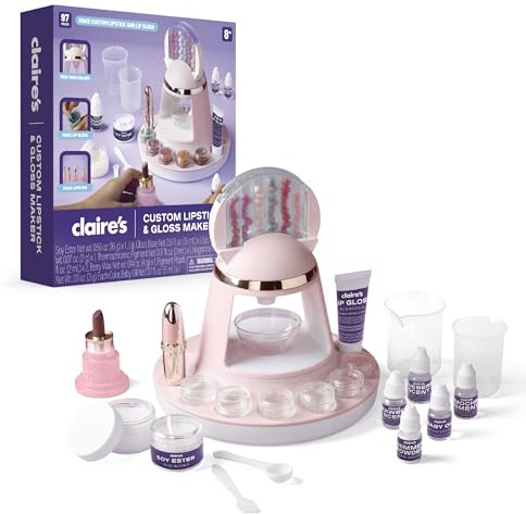 Claire's DIY Lipstick & Lip Gloss Making Kit, 97-Piece Real Makeup Arts & Crafts Set, Handmade Moisturizing Lip Glaze, Girl Toys & Cosmetic Products, Beauty & Science Gift, Ages 8+