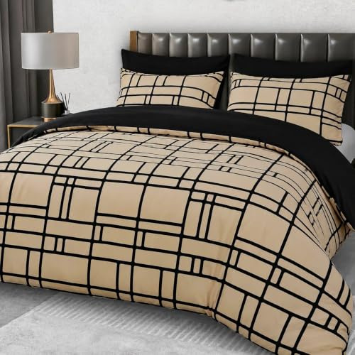 Pamposh Set copripiumino matrimoniale, in microfibra spazzolata di alta qualità, reversibile, set di biancheria da letto ipoallergenico, 3 pezzi, set copripiumino ultra morbido con chiusura a cerniera