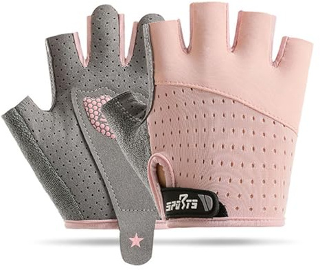 InfiniZer Fahrrad Handschuhe Kinder, Halbfinger Handschuhe Fahrrad Kinder, rutschfest und schweißableitend,Schutzhandfläche (Rosa, L(7,5-8cm))