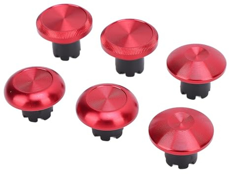 Omquot Metalltumspakar för Pro-kontroller, Utbytbara och Snygga Joystick-kåpor för Spelare, 6-pack med Aluminiumlegering och ABS-tillbehör (Röd)
