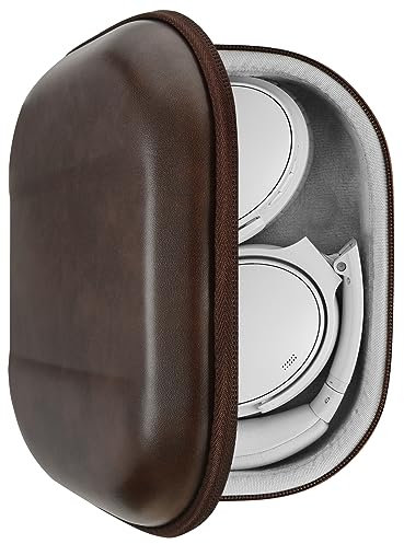 Geekria Shield Headphones Case for Foldable Over-Ear Headphones, Replacement Hard Shell Travel Carrying Bag with Cable Storage Compatible with SONY WH-1000XM4, Shure SRH840A Headsets (Brown)