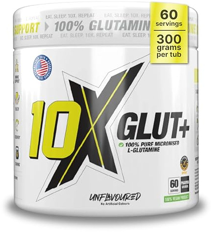 10X Athletic L-Glutamine Powder – 300g, 60 Servings, Micronized, 100% Vegan, Unflavoured, Informed Sport Certified, Supports Recovery, Gut Health & Muscle Repair