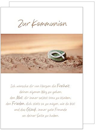 Edition Seidel Premium Glückwunschkarte zur Kommunion mit Umschlag. Kommunionskarte mit Spruch Karte Grusskarte Stein Fisch Junge Mädchen (KO268 SW022)