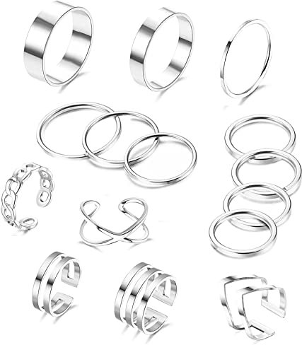 Adramata 15 Stück Knöchel Ringe Set für Damen Edelstahl Ring Stapelbare Silber/Gold Ringe für Frauen Trendy Stapelringe Set Einfache Plain Band Ringe,S